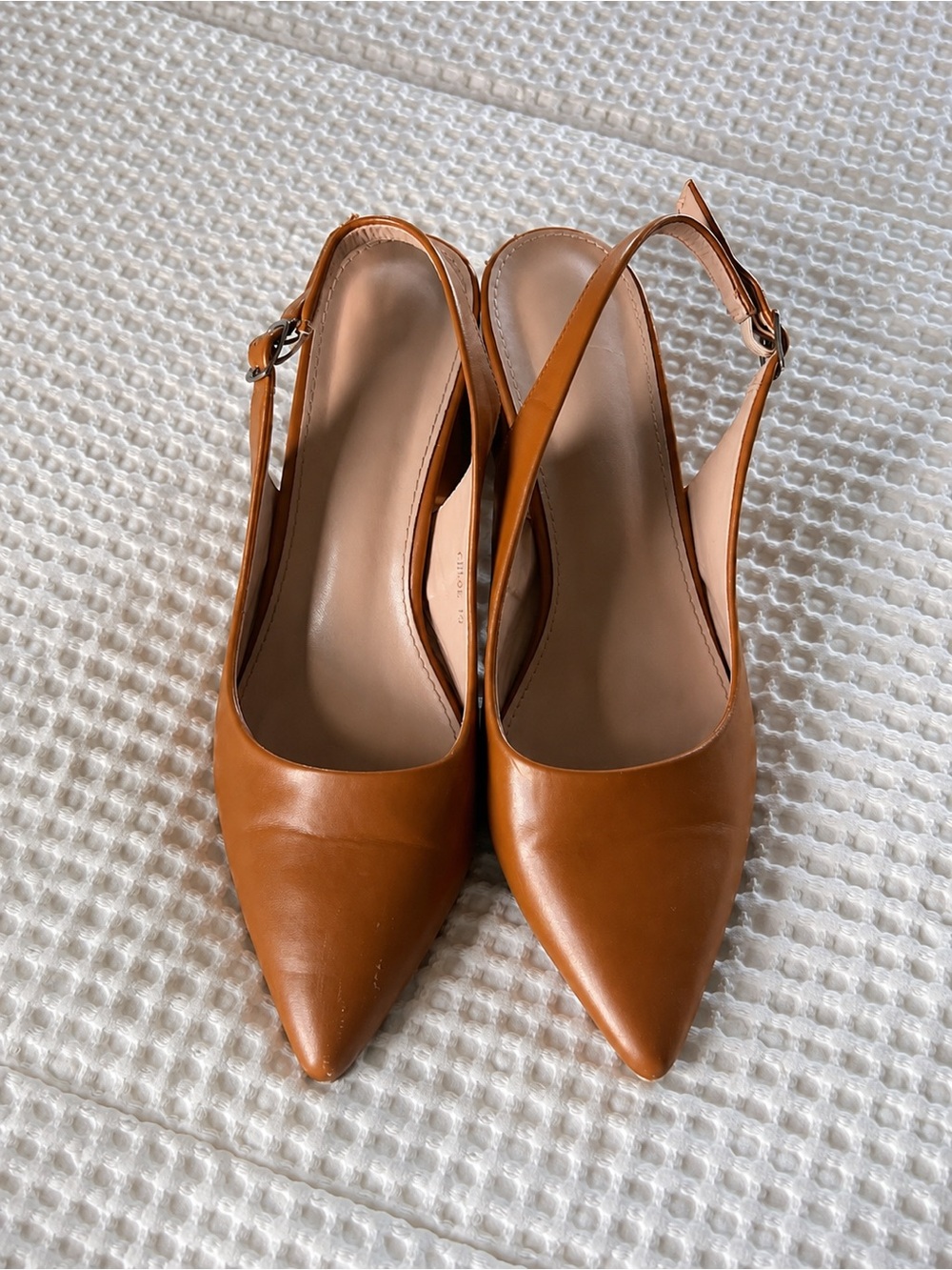 Chloe Pointed Slingback Heels in Cognac Brown